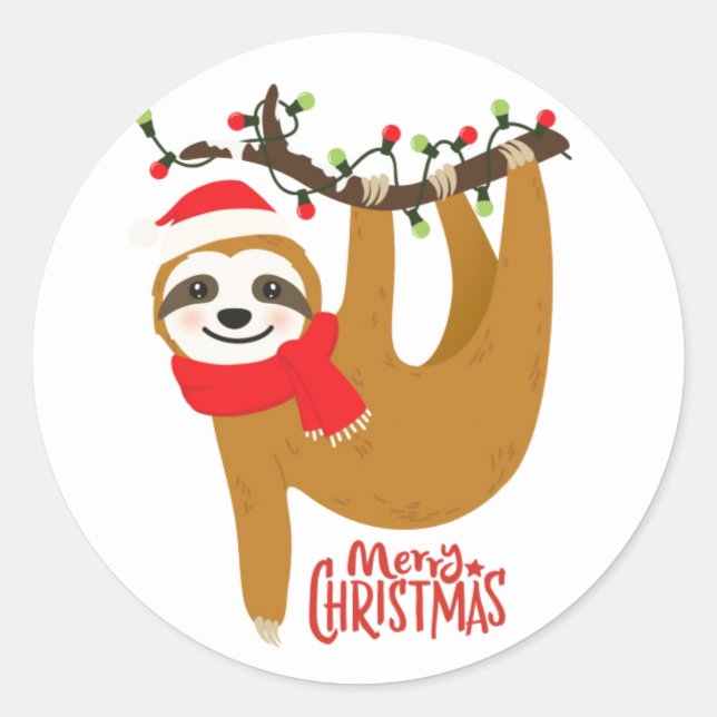 Pegatina Redonda Corte Merry Christmas Sloth (Anverso)
