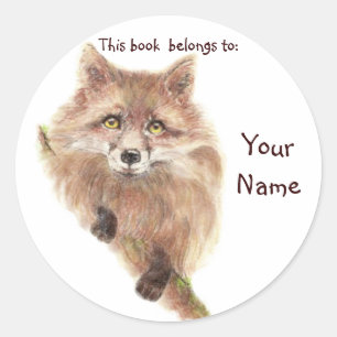 Pegatina Redonda Corte Red Fox, este libro pertenece a Bookplate