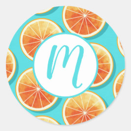 Pegatina Redonda Cortes de naranja en azul