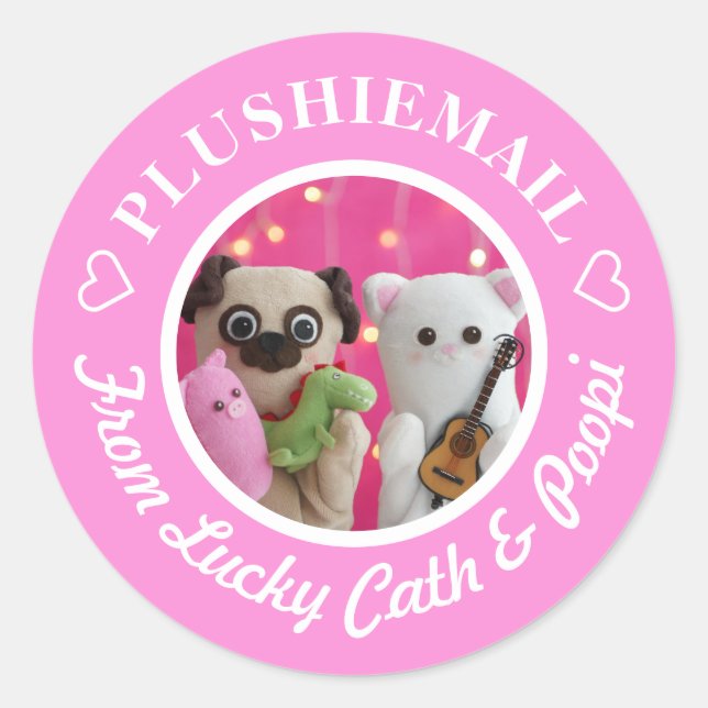 Pegatina Redonda Corto-foto-correo rosa personalizado personalizado (Anverso)