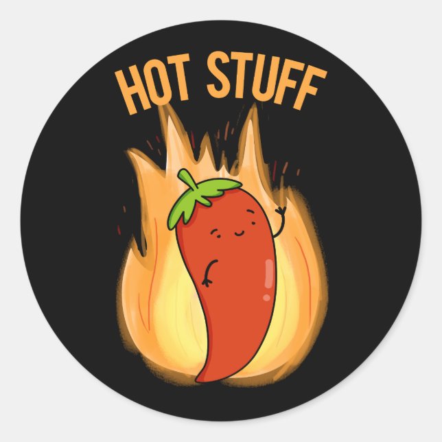 Pegatina Redonda Cosas calientes Funny Red Hot Chili Pepper Pun Dar (Anverso)