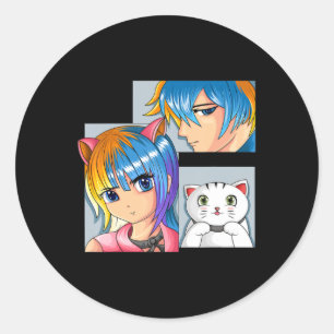 Pegatina Redonda Cosas de Anime Chica Cat Otaku Anime Merch Kawaii