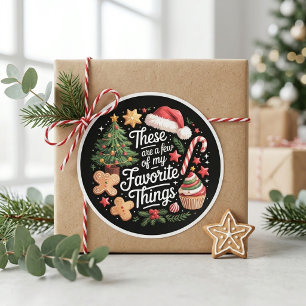 Pegatina Redonda Cosas Favoritas de Navidad con Santa de Pan de Jen