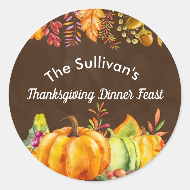 Pegatina Redonda Cosecha calabazas y otoño deja el evento fronteriz (Anverso)