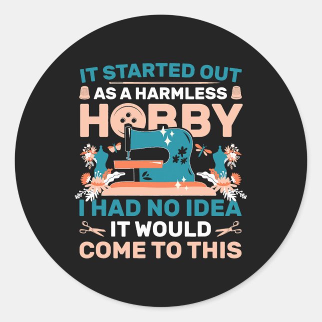 Pegatina Redonda Cosecha de máquina de coser barrido Bebby Hobby (Anverso)