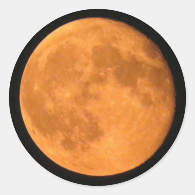 Pegatina Redonda Cosecha de Naranja de la Luna Llena o Halloween (Anverso)