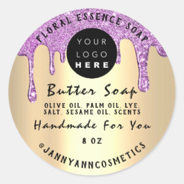 Pegatina Redonda Cosméticos de jabón de mantequilla con gotera púrp