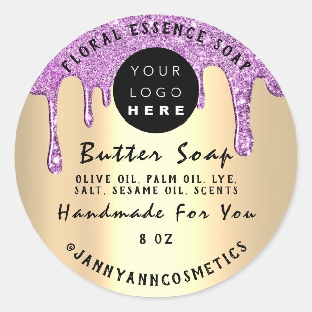 Pegatina Redonda Cosméticos de jabón de mantequilla con gotera púrp (Anverso)