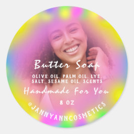 Pegatina Redonda Cosméticos de jabón de mantequilla Foto Holografía