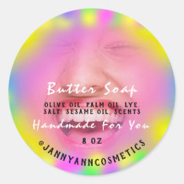 Pegatina Redonda Cosméticos de jabón de mantequilla Foto Sonrisa de