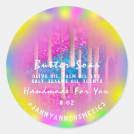 Pegatina Redonda Cosméticos de jabón de mantequilla Holografía rosa