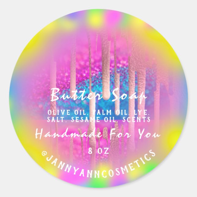 Pegatina Redonda Cosméticos de jabón de mantequilla Holografía rosa (Anverso)