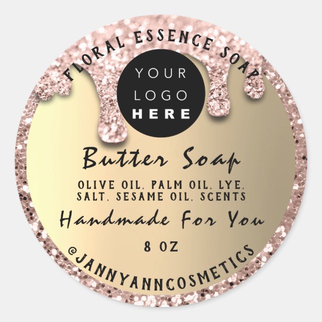 Pegatina Redonda Cosméticos de jabón de mantequilla para goteo hech (Anverso)