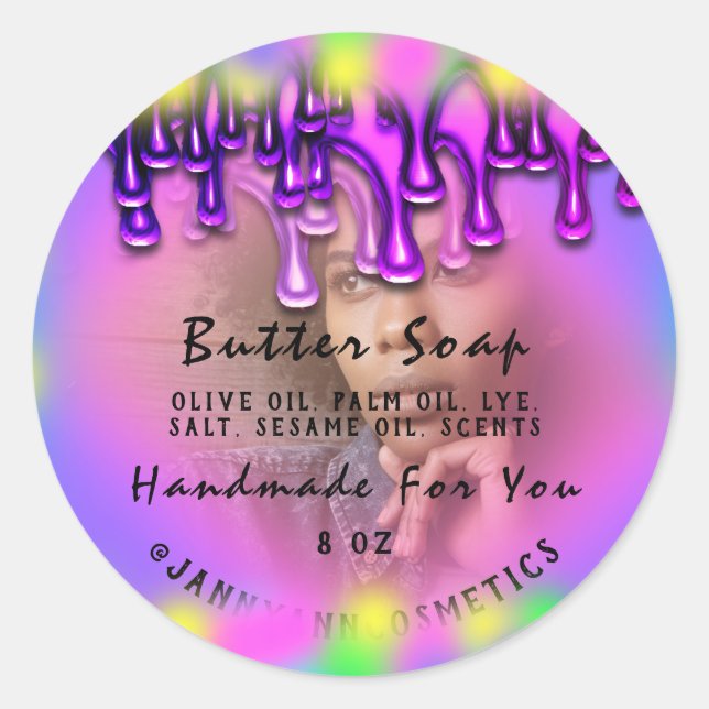 Pegatina Redonda Cosméticos de jabón de mantequilla para Holografía (Anverso)