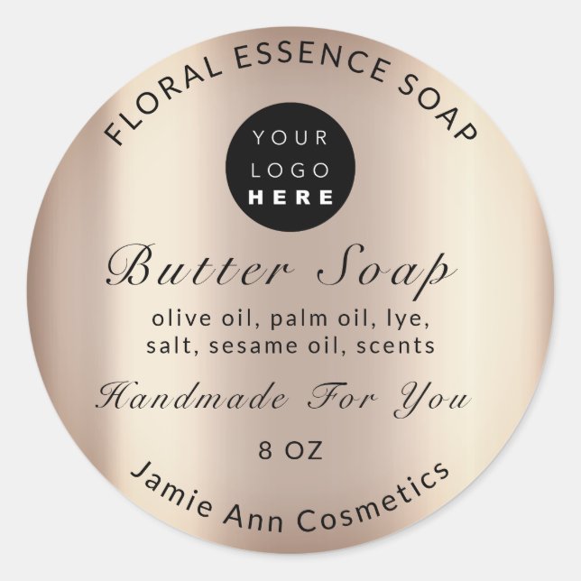 Pegatina Redonda Cosméticos de jabón de mantequilla Producto Rosa h (Anverso)