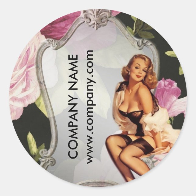 Pegatina Redonda Cosmetólogo Chica Pin Up Artista de maquillaje de  (Anverso)