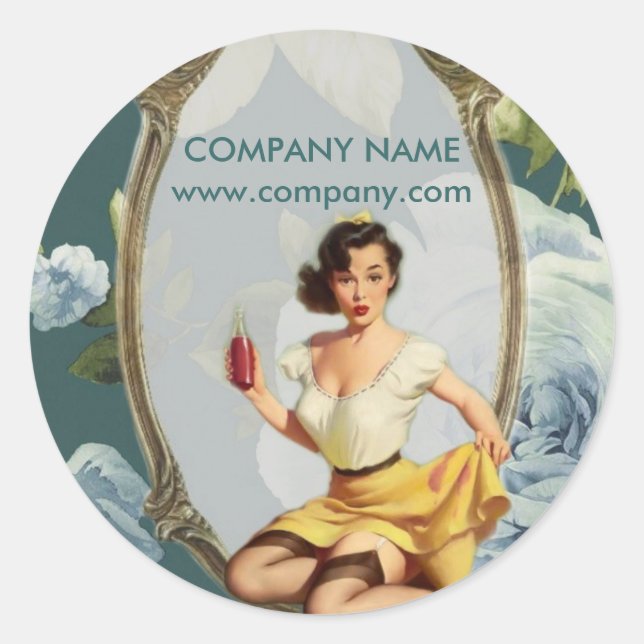 Pegatina Redonda Cosmetólogo Chica Pin Up Artista de maquillaje de  (Anverso)