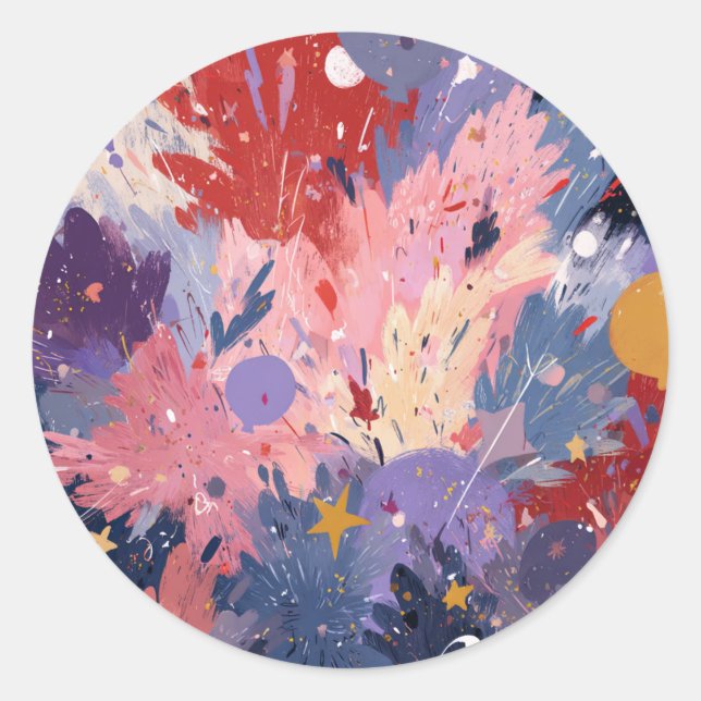 Pegatina Redonda Cosmic Party Abstract Explosion (Anverso)