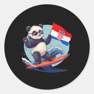 Pegatina Redonda Coso de Croacia Oso Panda Surfando Raíces Croatas
