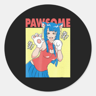 Pegatina Redonda Cosplay   Chica animalista Cute Waifu Neko Cosplay