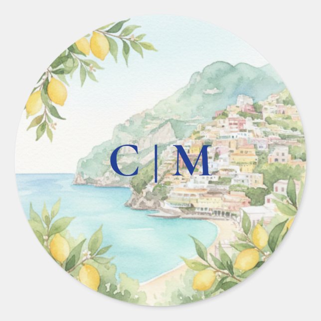 Pegatina Redonda Costa de Amalfi Amore Boda Italia (Anverso)