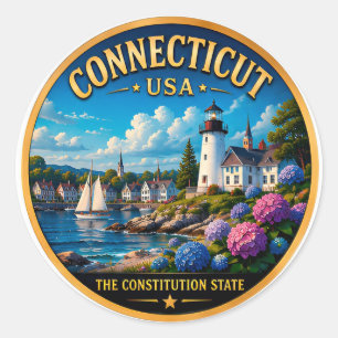 Pegatina Redonda Costa de Connecticut en Nueva Inglaterra 🟡