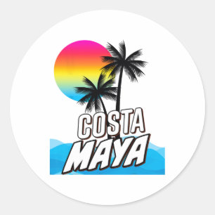 Pegatina Redonda Costa Maya México Vacaciones Cruise Vintage Sunset