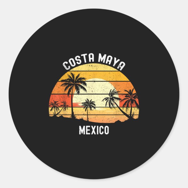 Pegatina Redonda Costa Maya Mexico Vacation Souvenir Beach Sunset B (Anverso)