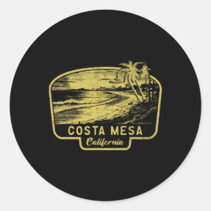Pegatina Redonda Costa Mesa California Playa Surf Vintage Azul Homb