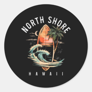 Pegatina Redonda Costa norte de Hawaii tabla de surf Oahu Haleiwa S