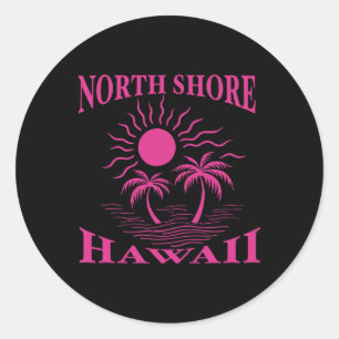 Pegatina Redonda Costa Norte de Oahu Hawái Recuerdo de Surf Hawái