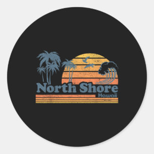 Pegatina Redonda Costa norte Oahu Hawaii Playa vintage Surfing Retr