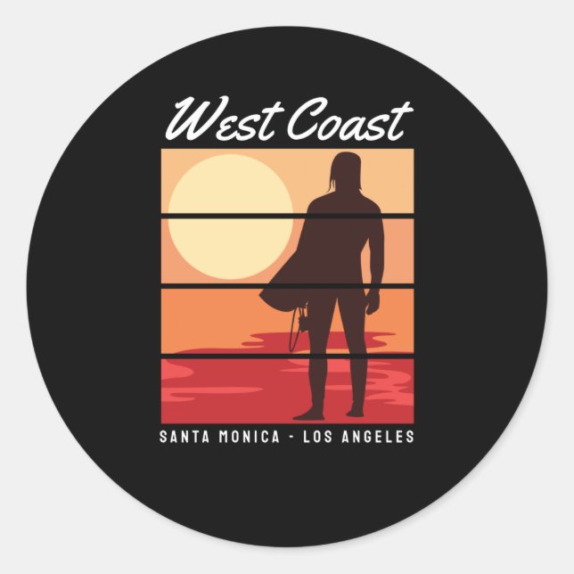 Pegatina Redonda Costa Oeste Santa Mónica (Anverso)