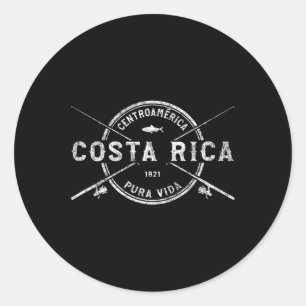 Pegatina Redonda Costa Rica Antiguas Varas de Pescar Cruzadas