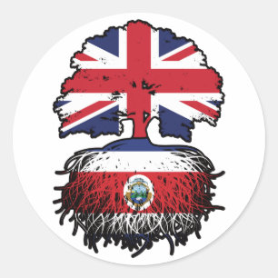 Pegatina Redonda Costa Rica Costa Rica Reino Unido Bandera de las r
