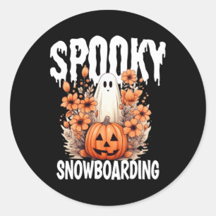 Pegatina Redonda Costuma familiar de Halloween con Snowboarding