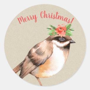 Pegatina Redonda Costumbre Navideña del País de las Aves de Navidad