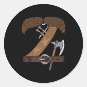 Pegatina Redonda Costume de Viking Halloween Mustache Belt Ax Cospl