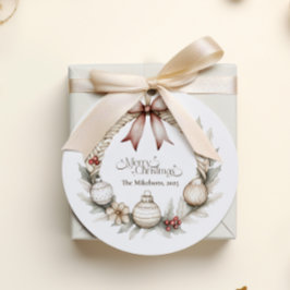 Pegatina Redonda Cosy Blue Rustic Navidades Wreath