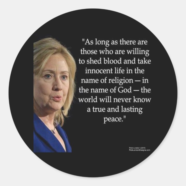Pegatina Redonda Cota de Hillary Clinton sobre religión (Anverso)