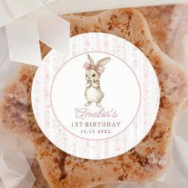 Pegatina Redonda Cottage Chic Bunny Floral Birthday Sticker