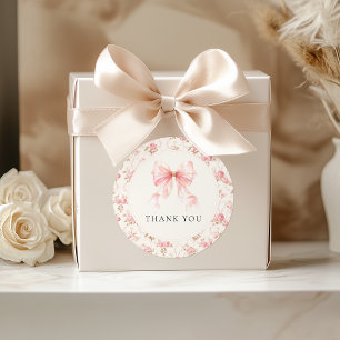 Pegatina Redonda Cottage de lazo rosa agradecimiento de baby shower