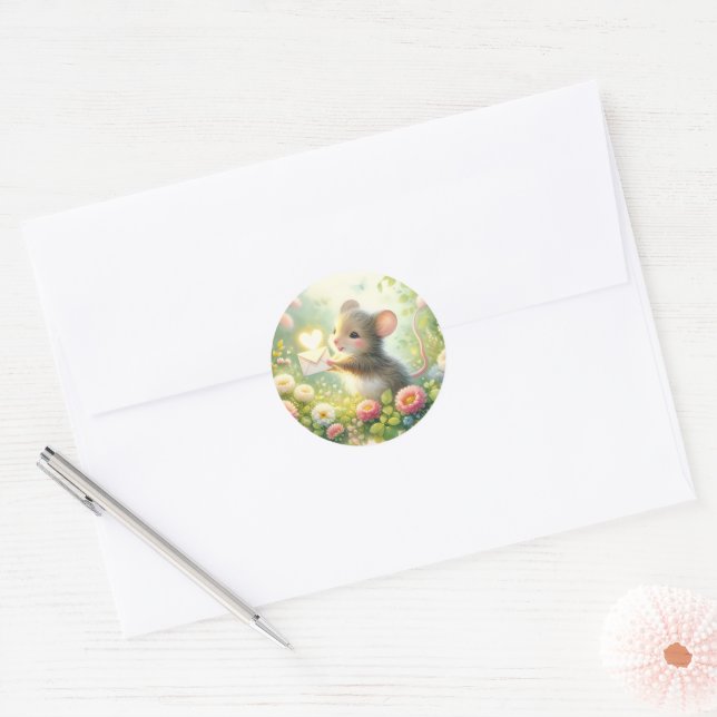 Pegatina Redonda Cottage Mouse Love Letter Meadow (Sobre)