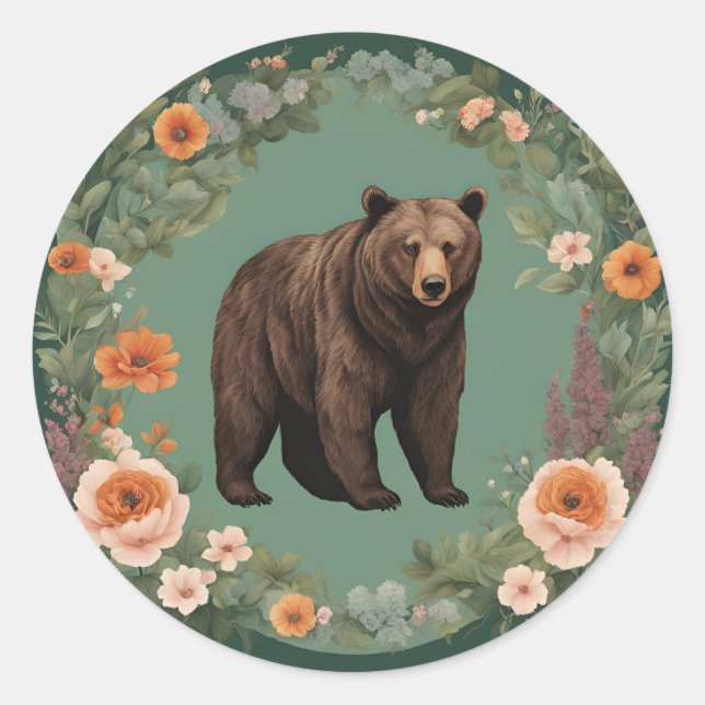 Pegatina Redonda Cottagecore Bear (Anverso)