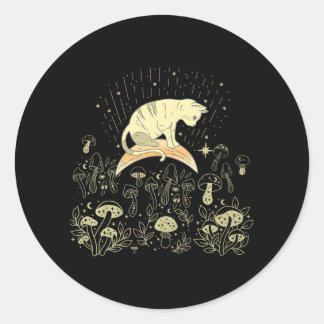 Pegatina Redonda Cottagecore Celestial Boho Mystical Mushrooms