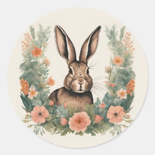 Pegatina Redonda Cottagecore Cute Rabbit