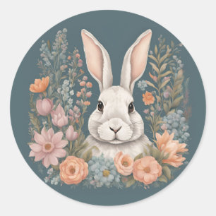 Pegatina Redonda Cottagecore Cute Rabbit