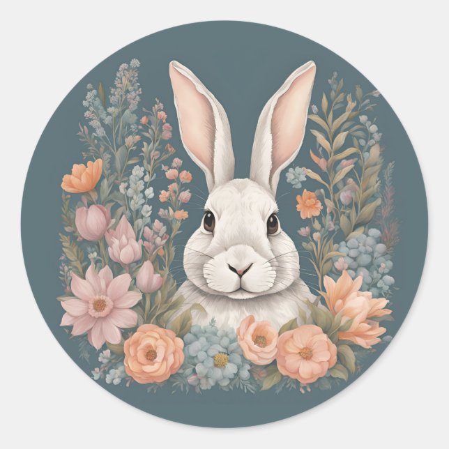Pegatina Redonda Cottagecore Cute Rabbit (Anverso)