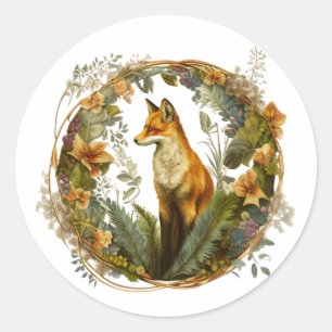 Pegatina Redonda Cottagecore Fox Vintage