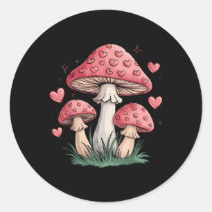 Pegatina Redonda Cottagecore Mushroom Valentines Cardiopatía